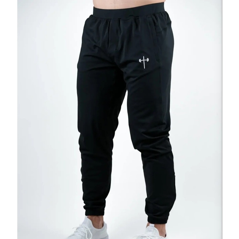Holstrength Mens Black Active Joggers Zipper Ankle L Christian Gym Clothing - Picture 1 of 12
